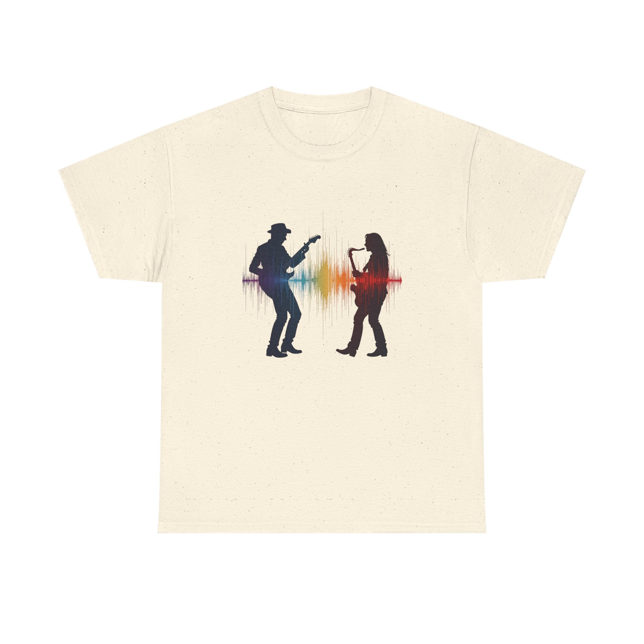 Music Lovers T‑Shirt – Guitarist & Singer Silhouette with Colorful Soundwave