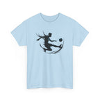 Soccer Player Silhouette Tee — Dynamic Kicking Football Graphic T-Shirt