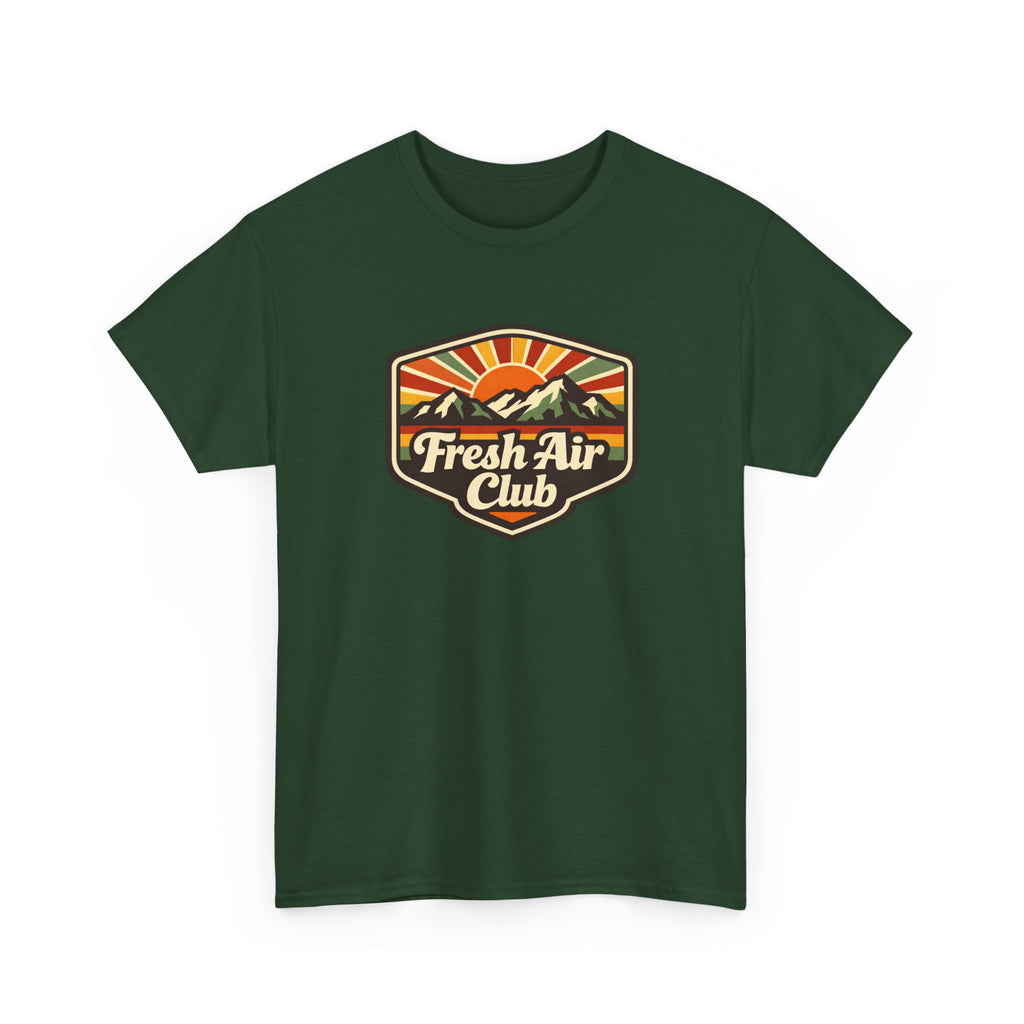 Fresh Air Club T-Shirt — Retro Mountain Sunset Outdoor Tee