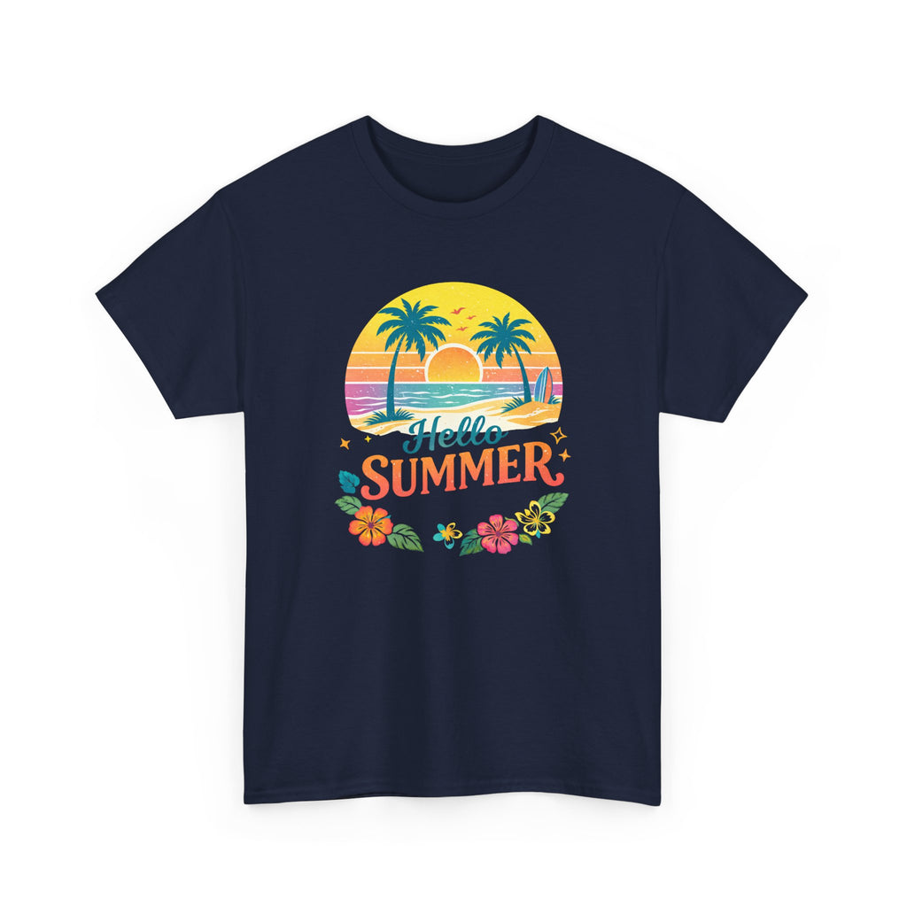 Hello Summer T-Shirt — Tropical Beach Palm Tree Graphic Tee