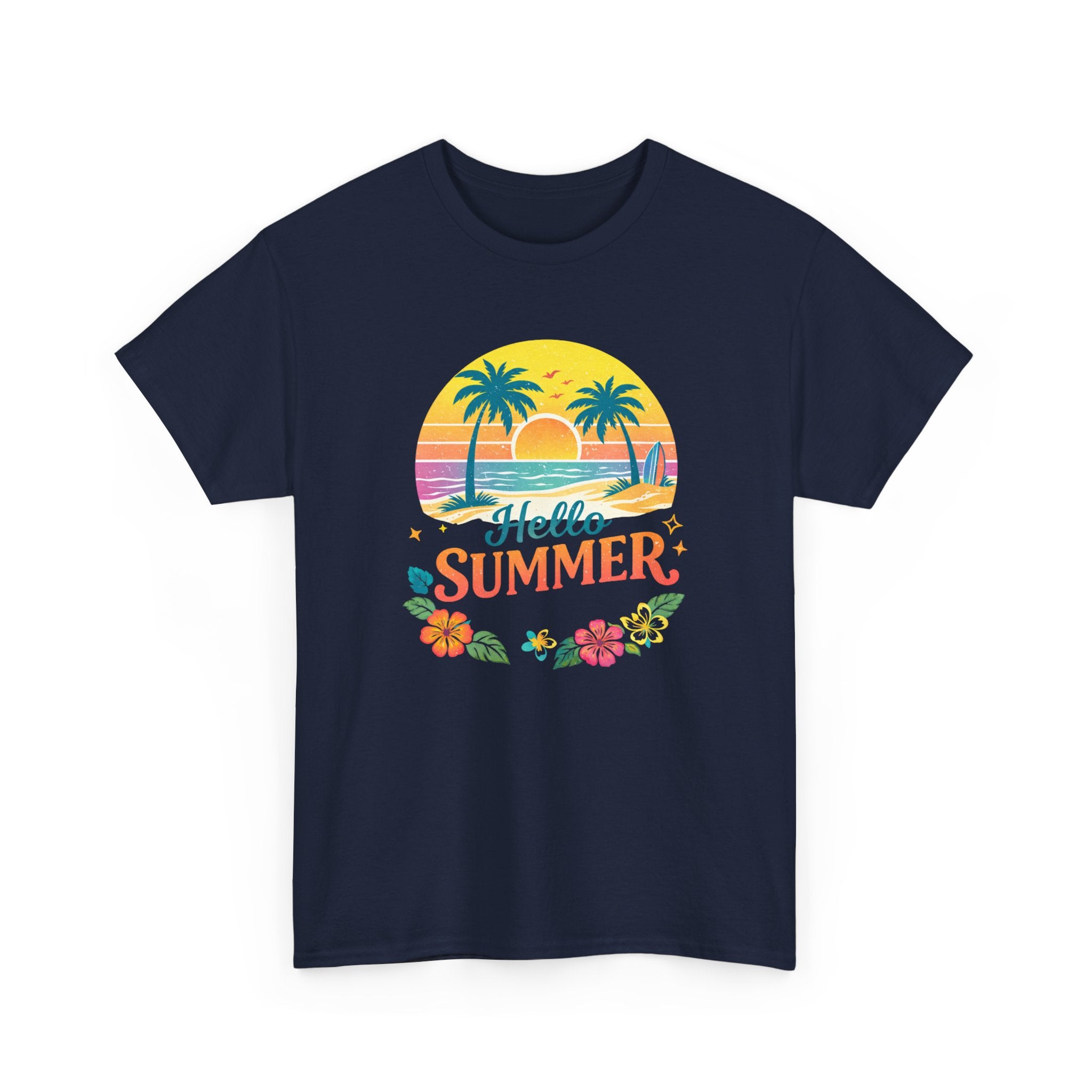 Hello Summer T-Shirt — Tropical Beach Palm Tree Graphic Tee