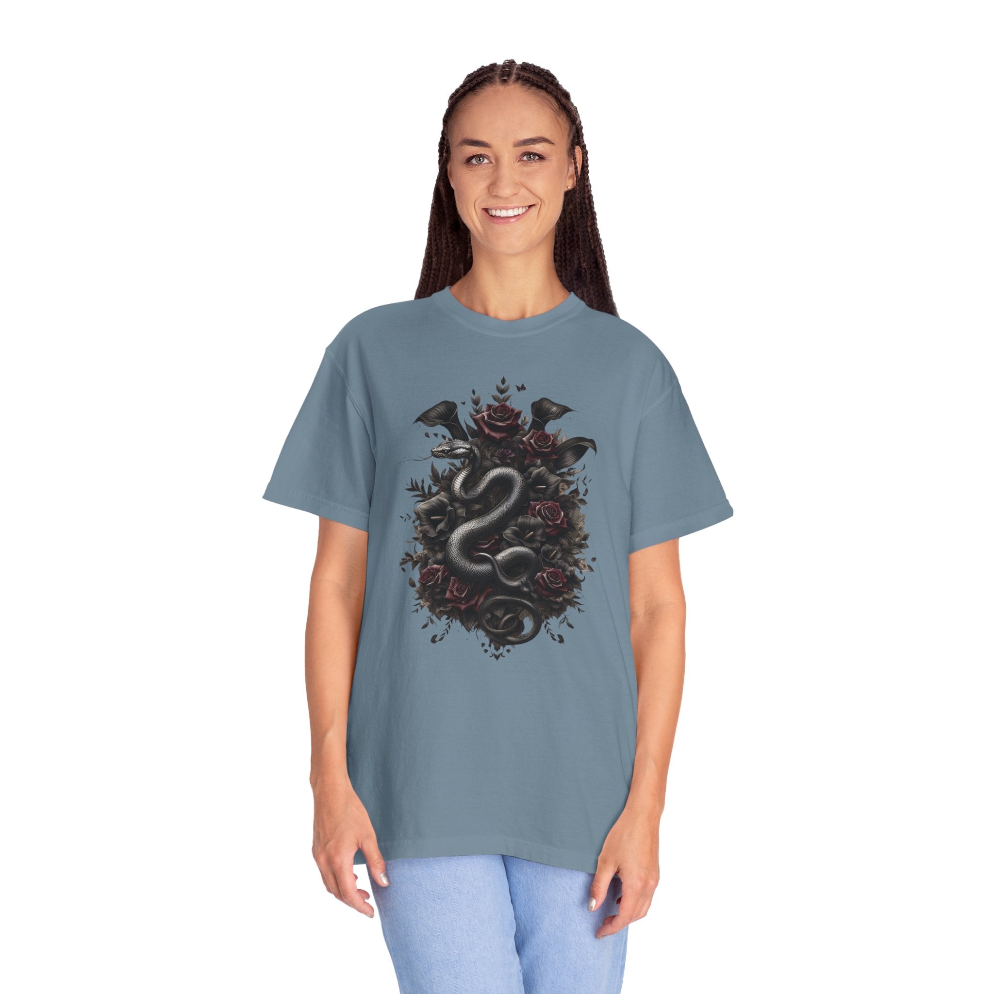Snake Crest T-Shirt — Gothic Serpent Floral Graphic Tee