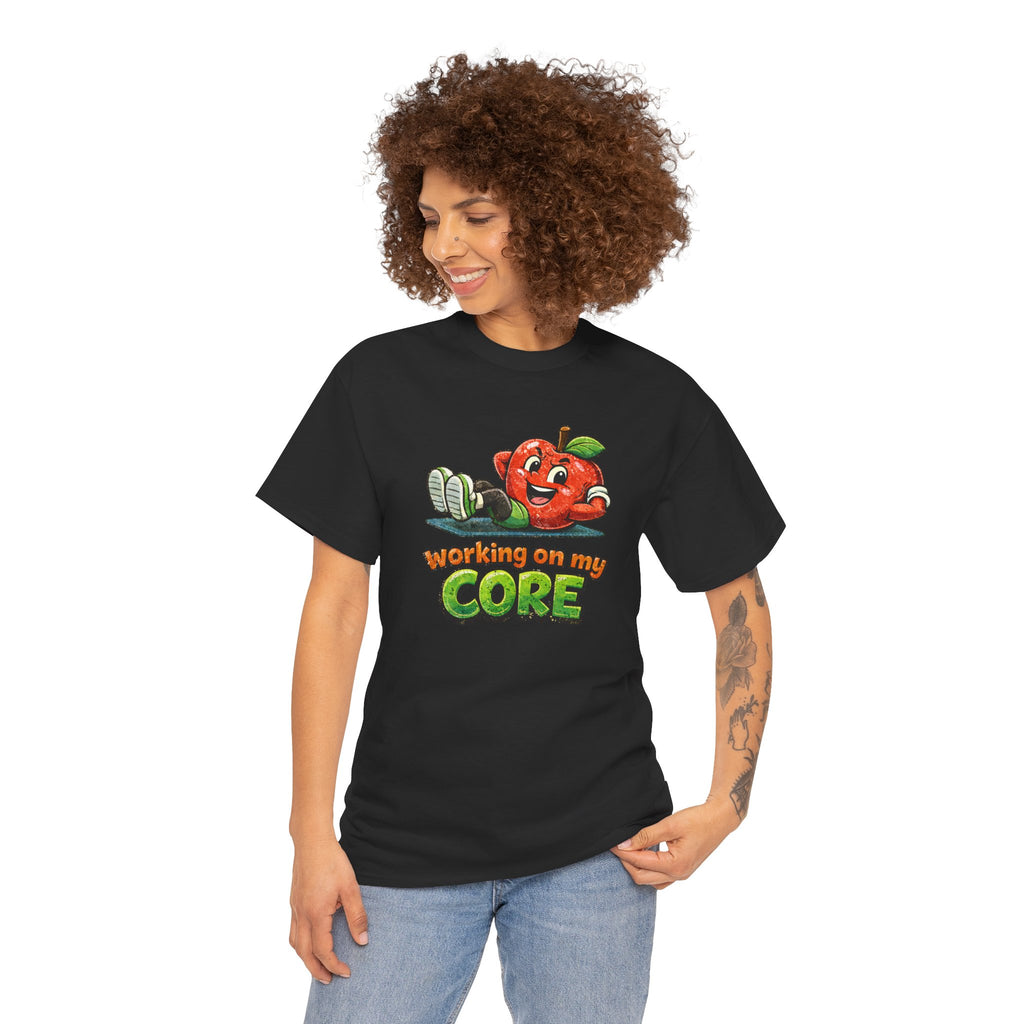 Working on My Core Funny Exercise T-Shirt —  Retro Apple Fitness Tee