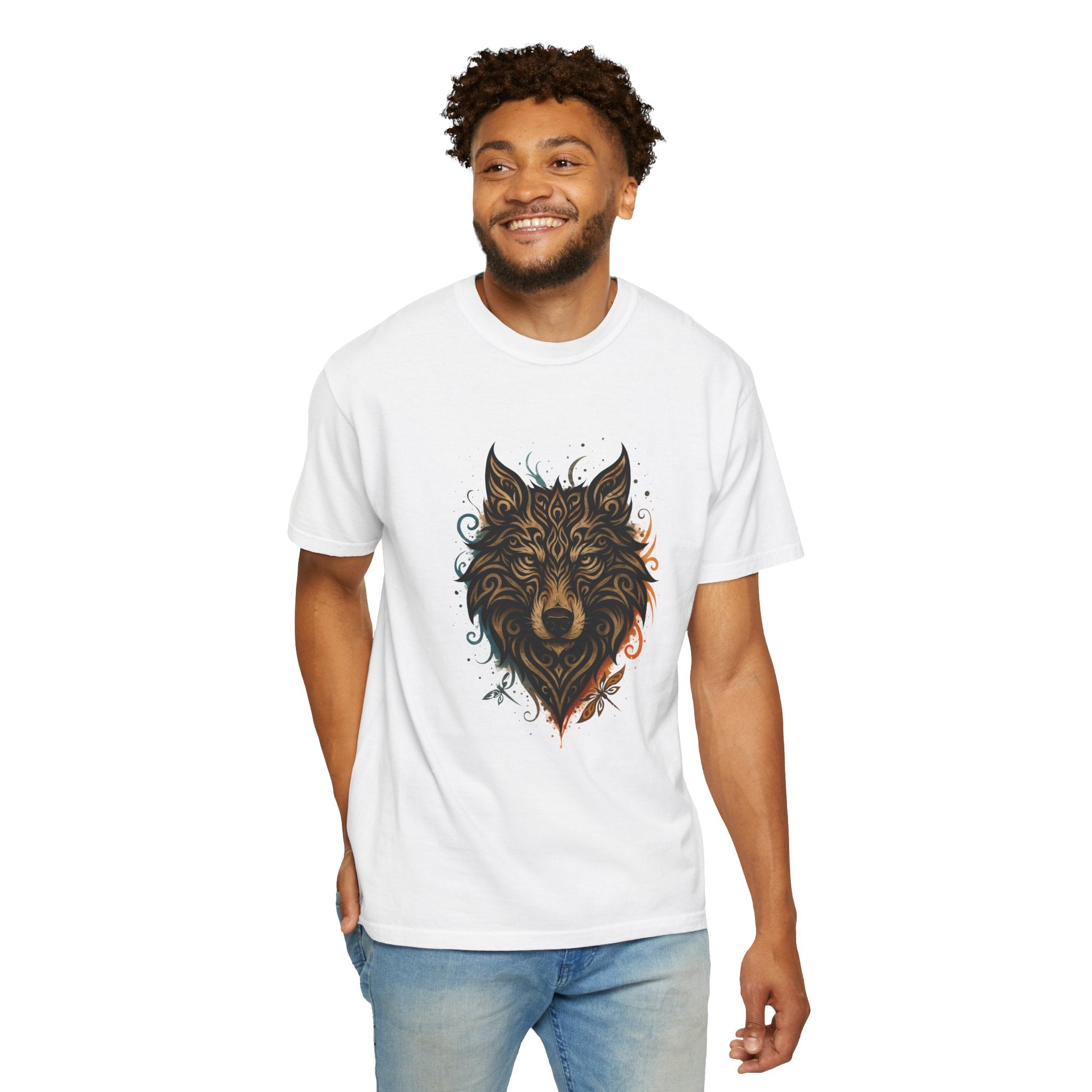 Wolf Head Graphic T-Shirt — Intricate Tribal Wolf Art Tee
