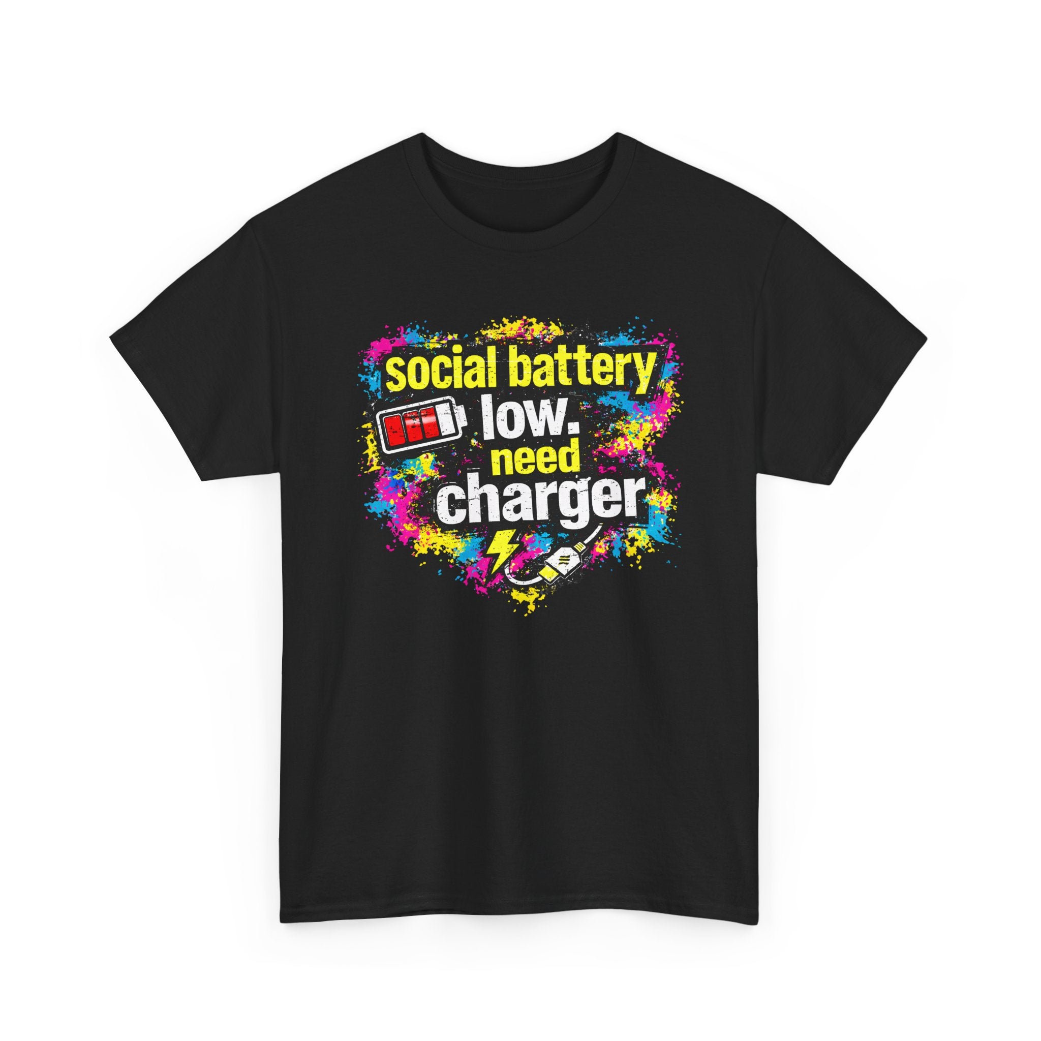 Social Battery Low Need Charger T-Shirt — Funny Sarcastic Introvert Graphic Tee