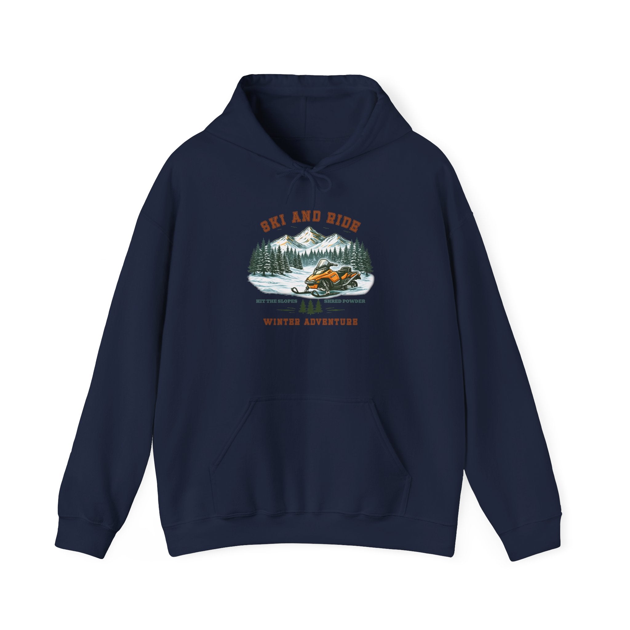 Snowmobile Ski and Ride Hoodie — Vintage Mountain Winter Adventure Pullover