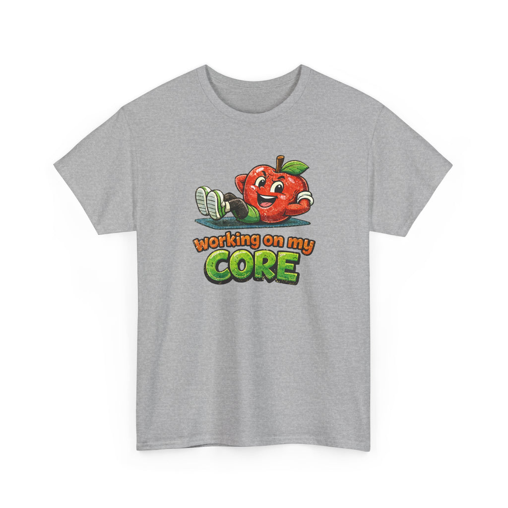 Working on My Core Funny Exercise T-Shirt —  Retro Apple Fitness Tee