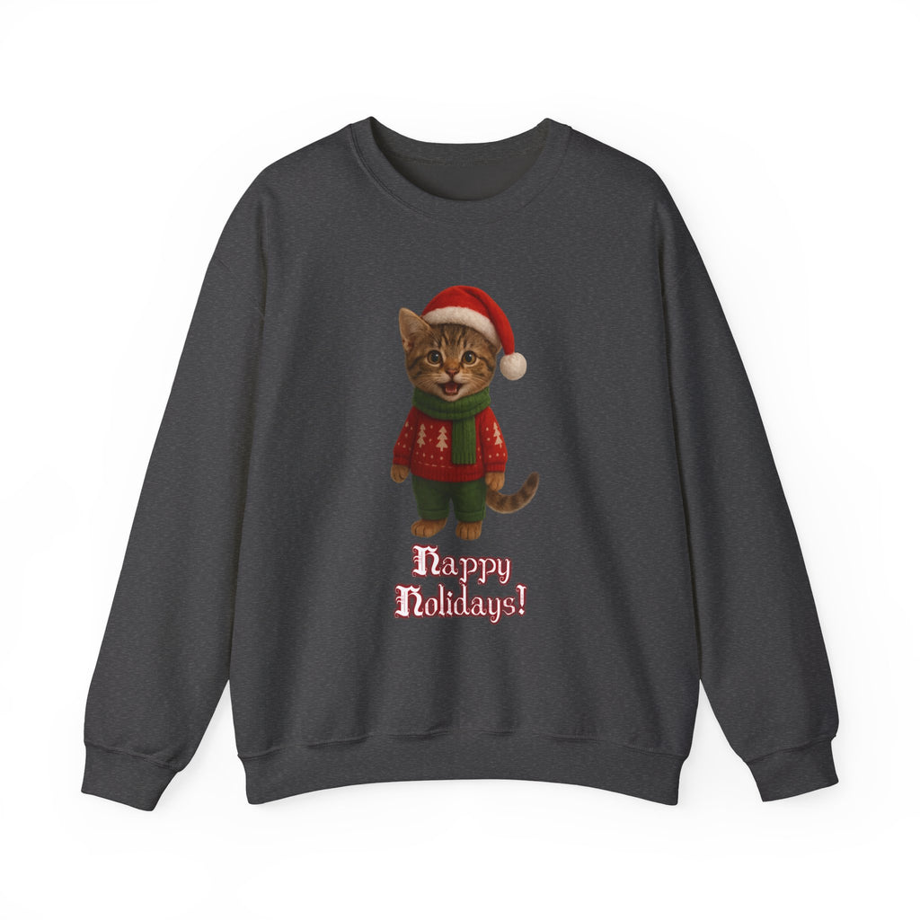 Christmas Kitten Sweatshirt – 'Happy Holidays!' Cute Cat Holiday Crewneck