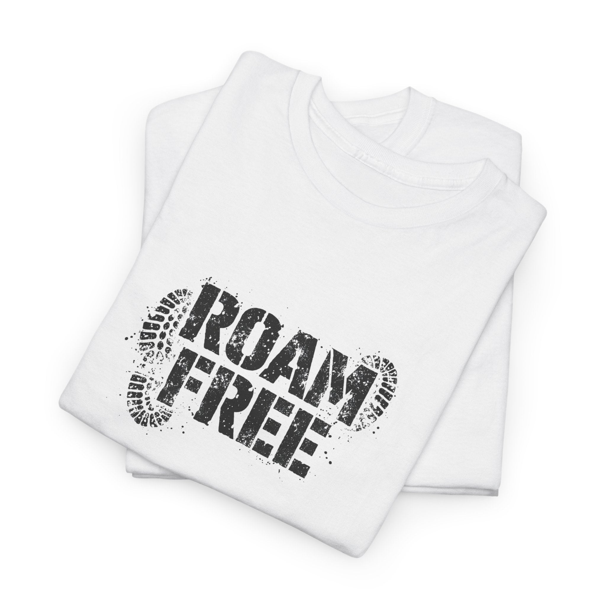 Roam Free T-Shirt — Outdoor Adventure Tee with Boot Print Graphic