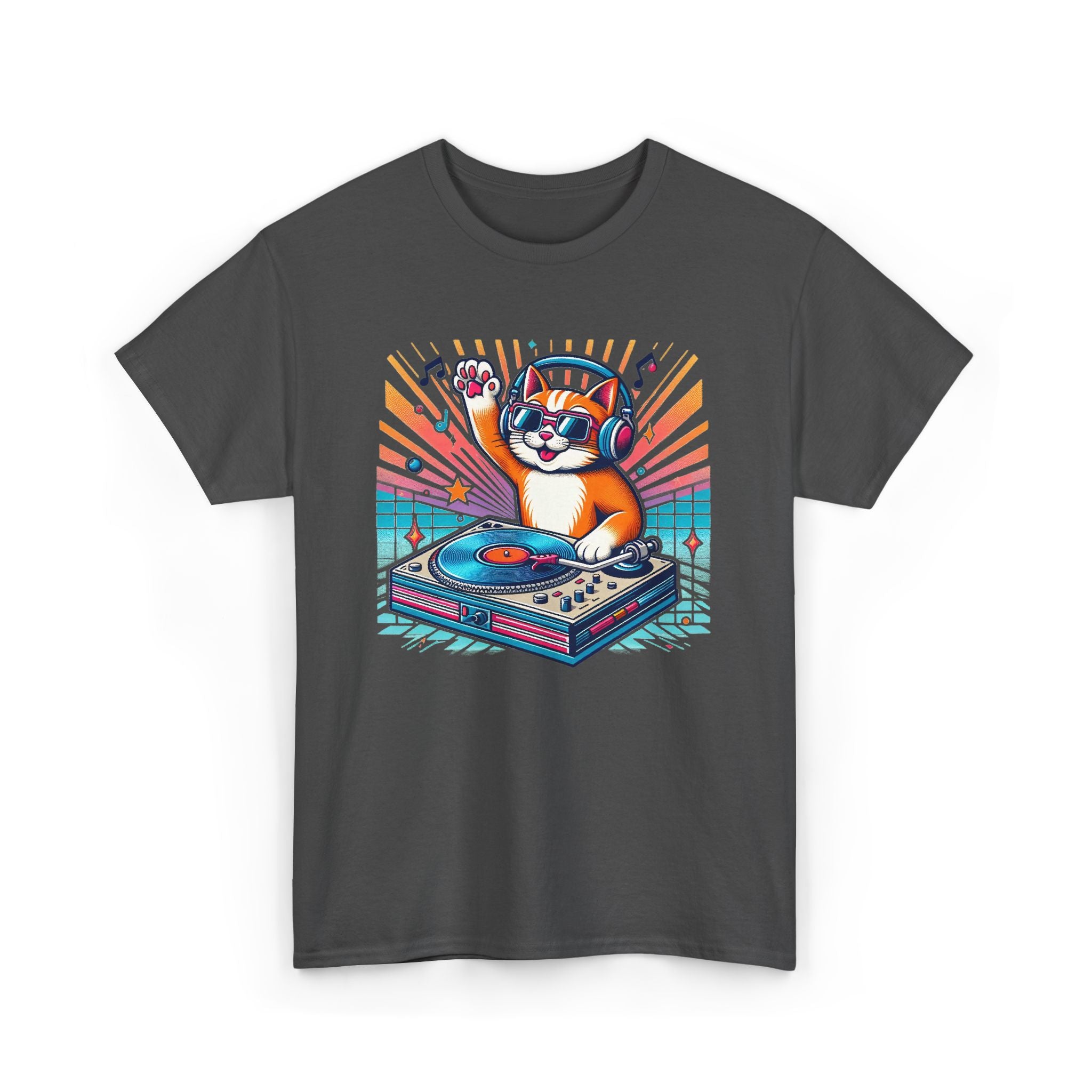DJ Cat Turntable T-Shirt — Retro Music Cat Graphic Tee