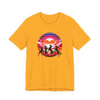 Retro Sunset Dancing Dogs T-Shirt — Vintage Rainbow Skyline Graphic Tee