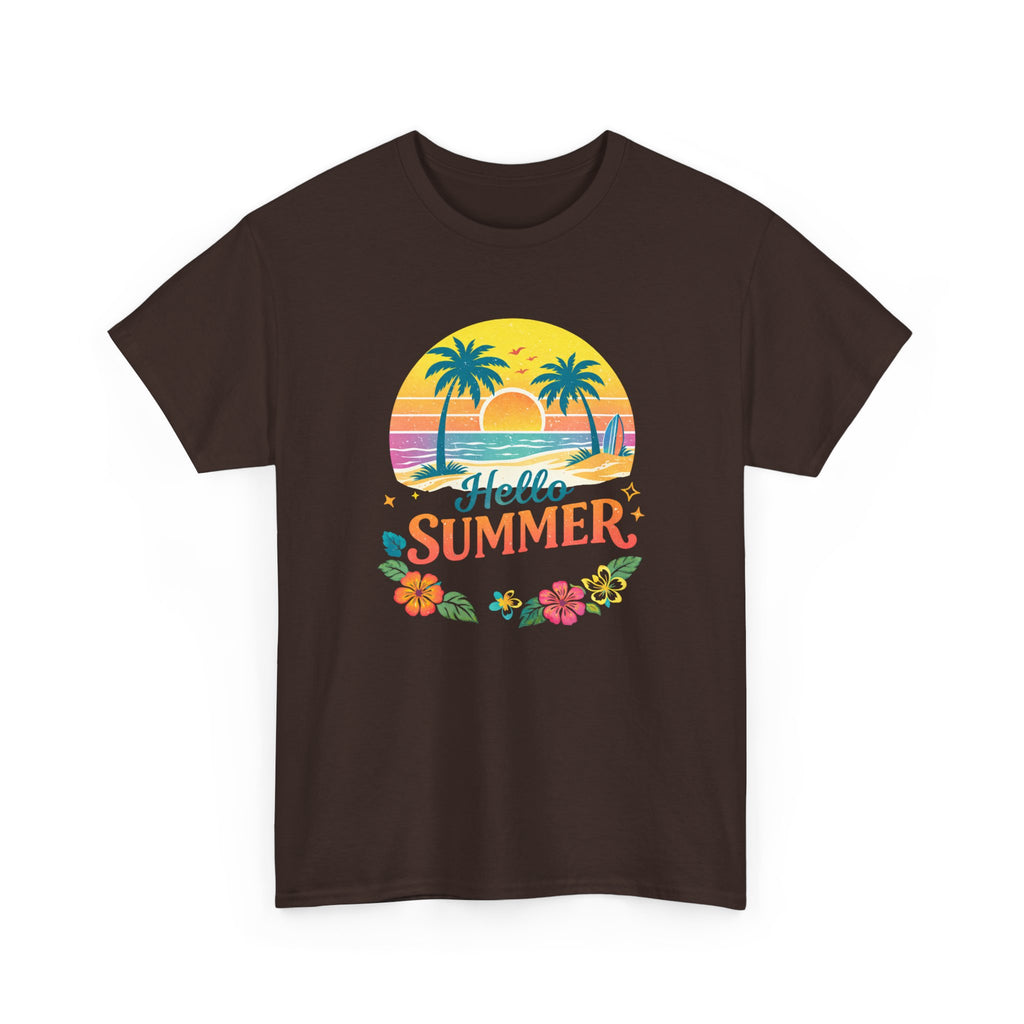 Hello Summer T-Shirt — Tropical Beach Palm Tree Graphic Tee