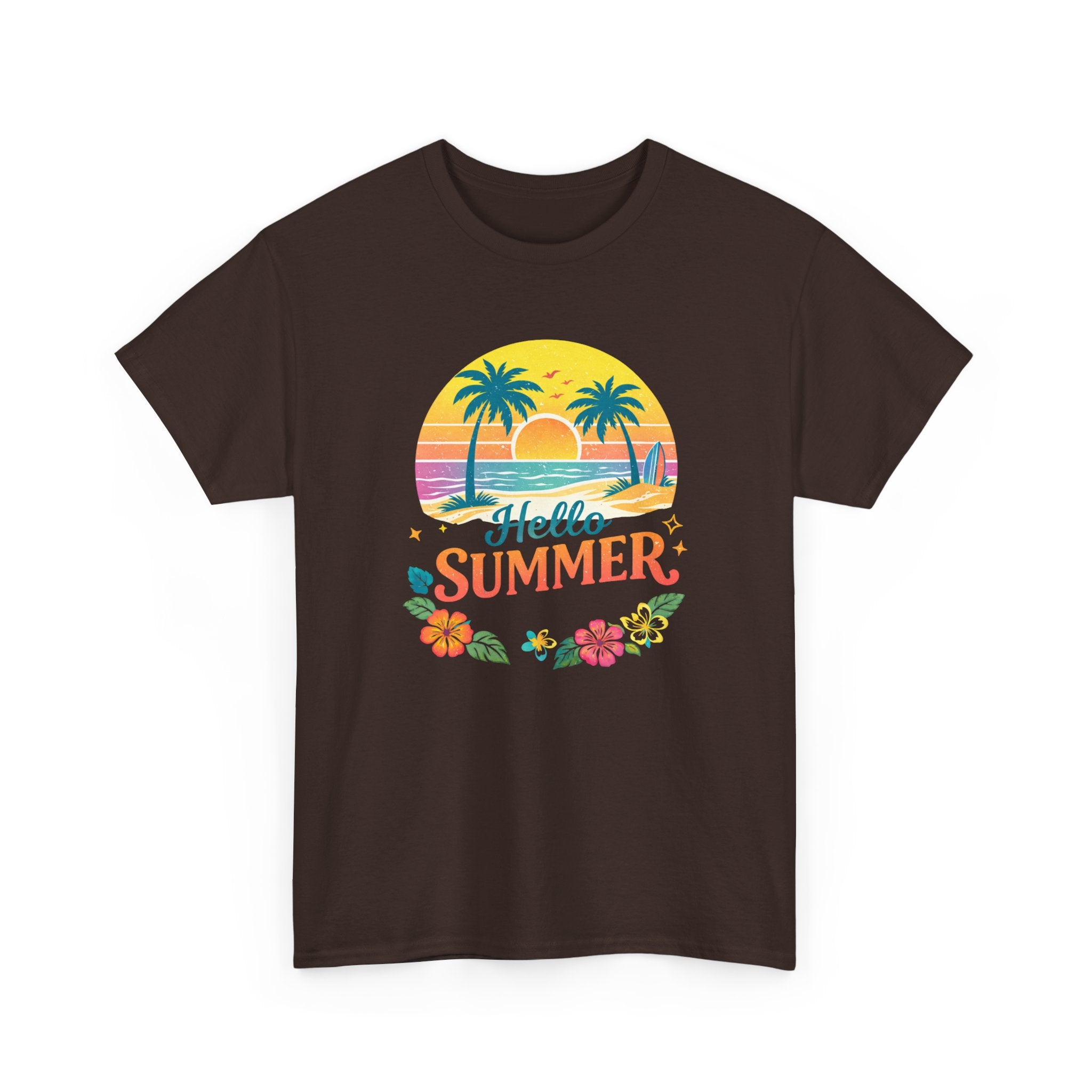Hello Summer T-Shirt — Tropical Beach Palm Tree Graphic Tee