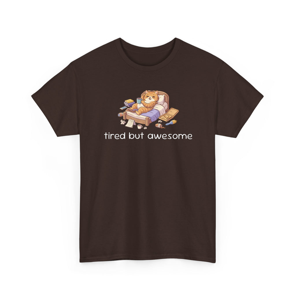 'Tired But Awesome' Cute Cat Relaxing Graphic Tee