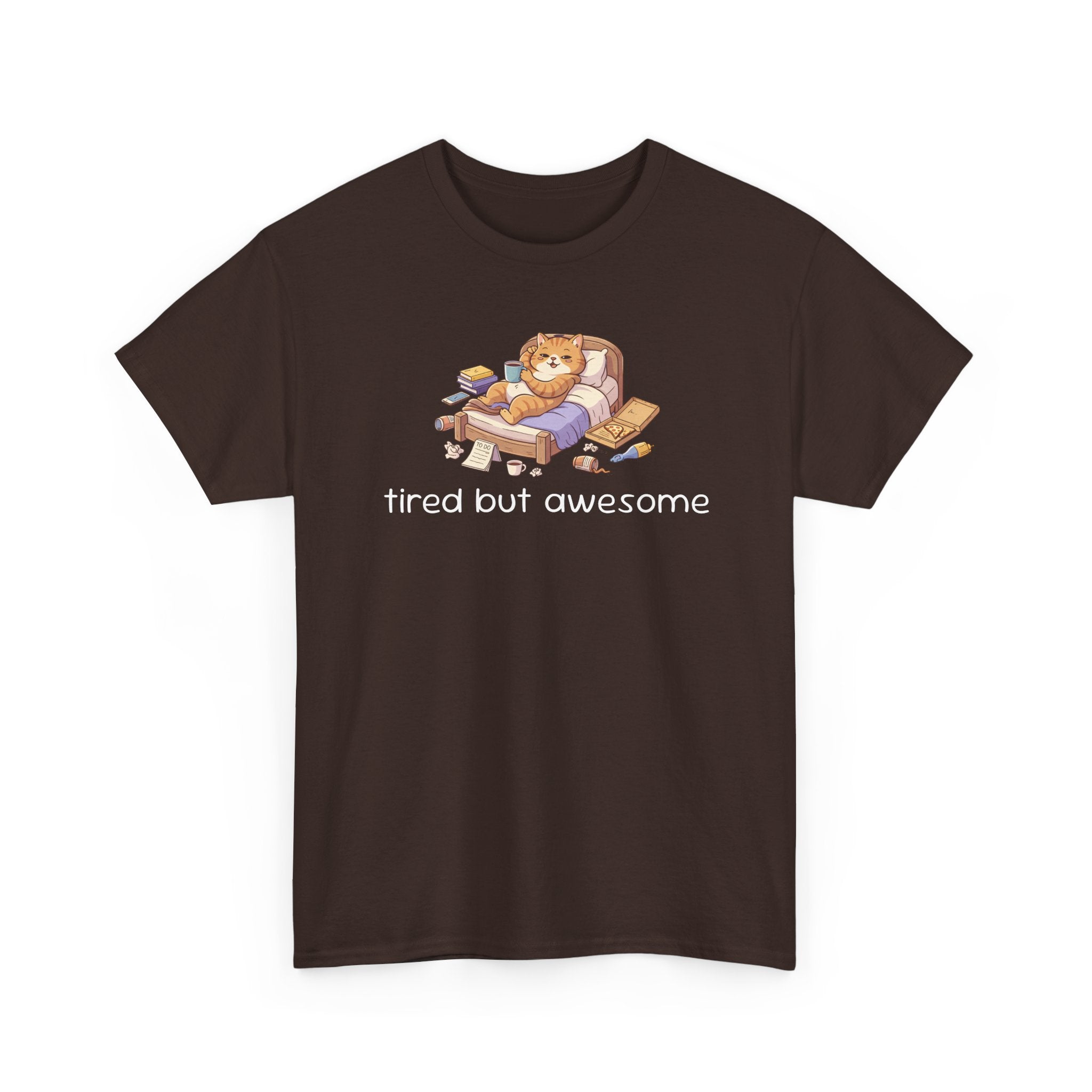 'Tired But Awesome' Cute Cat Relaxing Graphic Tee