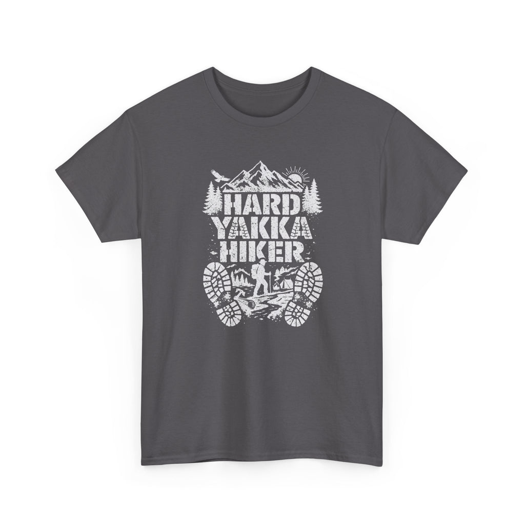 Hard Yakka Hiker T-Shirt — Outdoor Hiking Tee with Mountain Bootprint Design