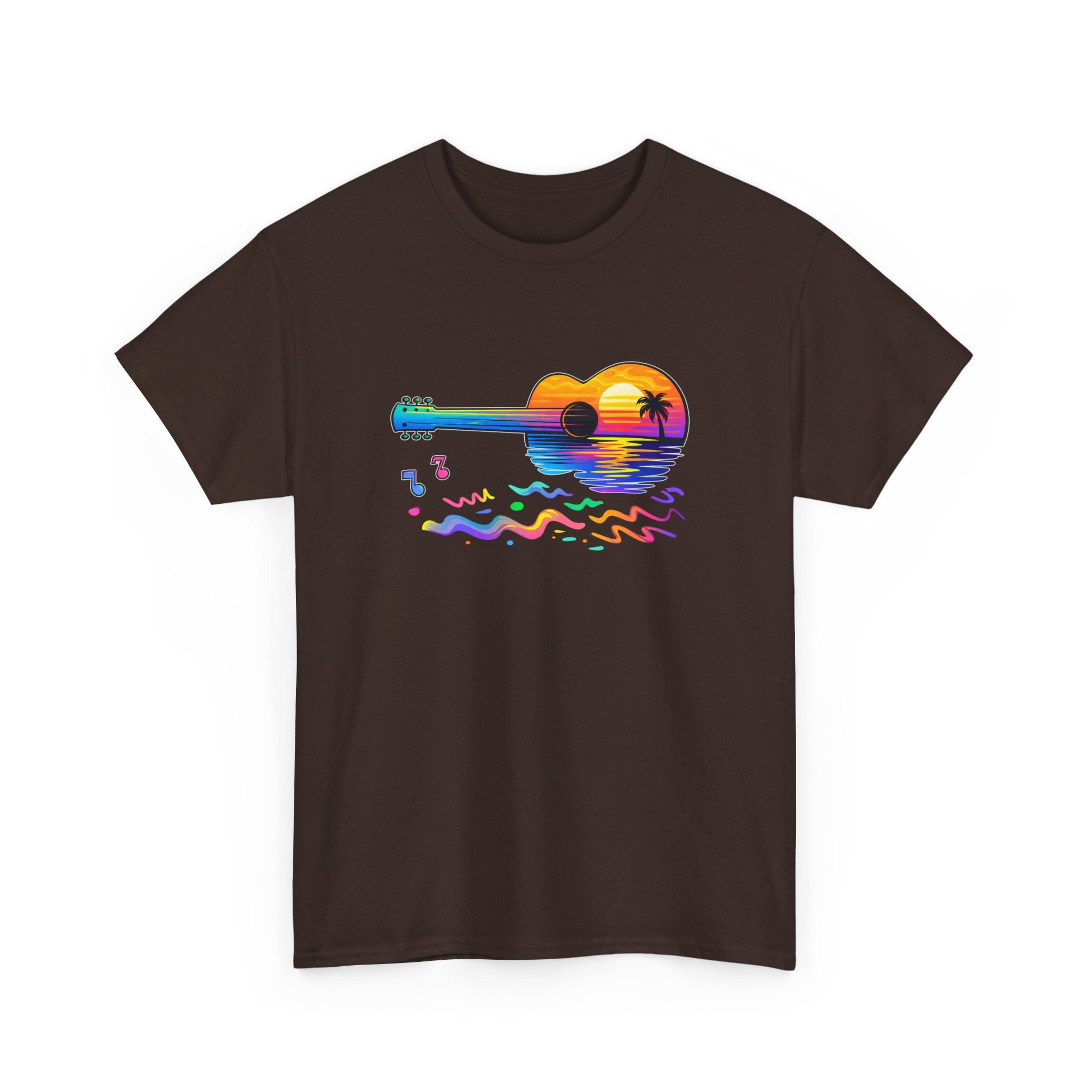 Guitar Sunset T-Shirt — Retro Tropical Sunrise Music Tee