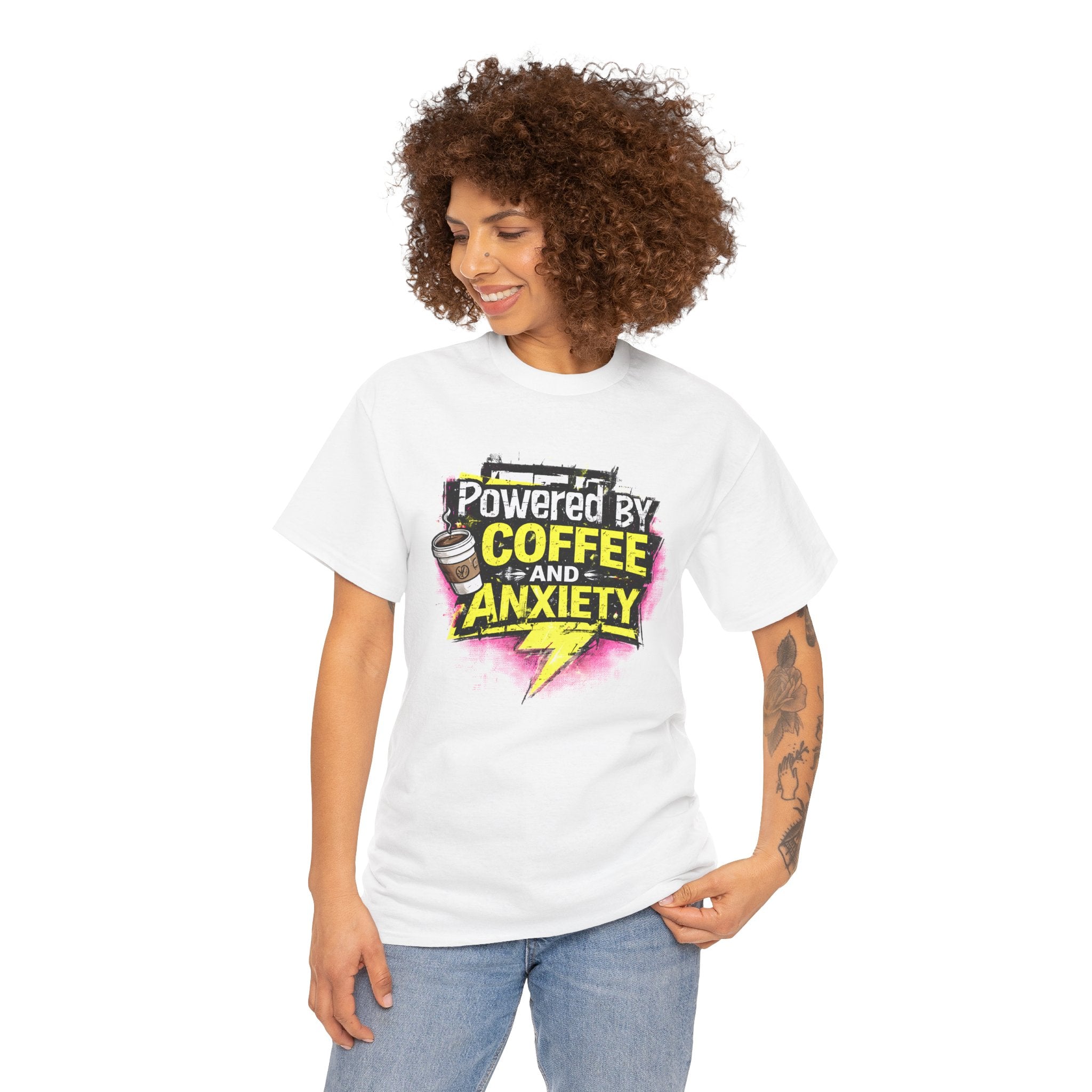 Funny Coffee & Anxiety T-Shirt — "Powered by Coffee and Anxiety" Graphic Tee