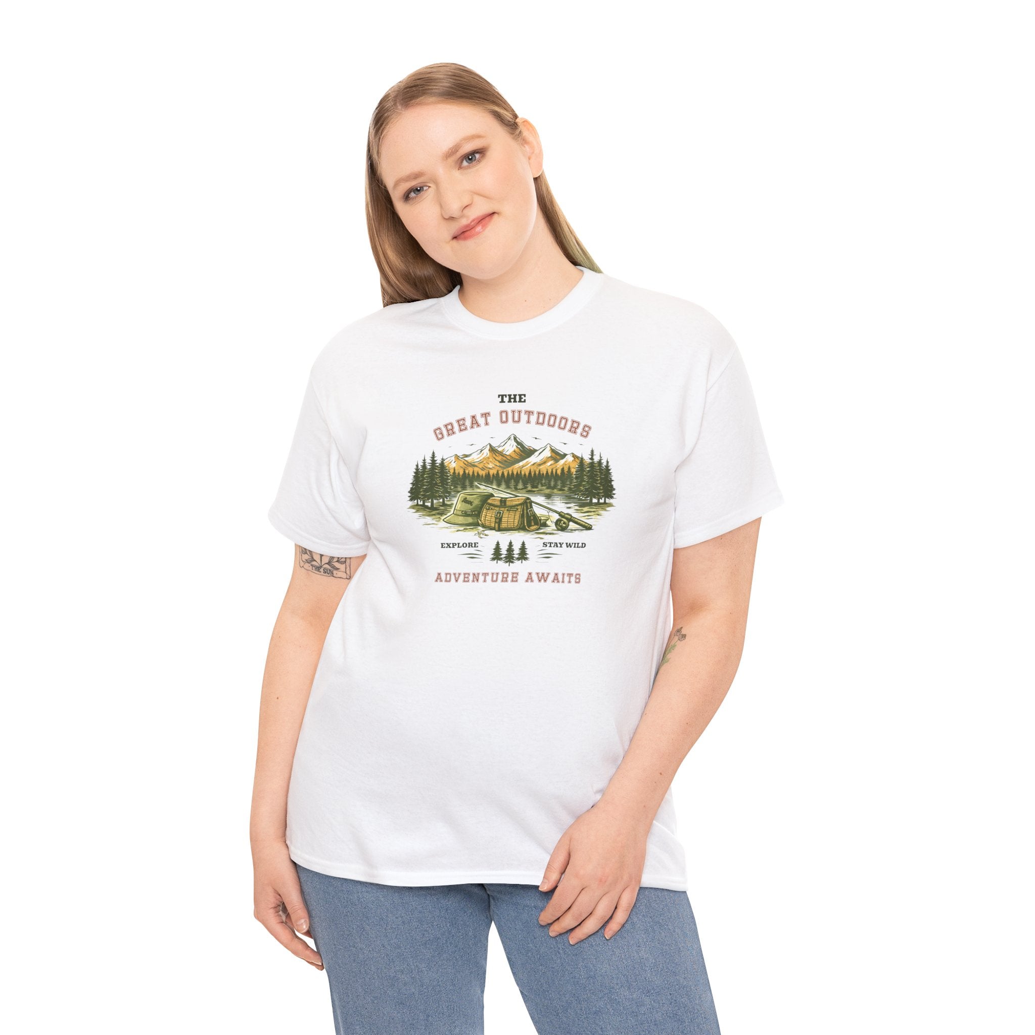 Fishing Camping T-Shirt — "The Great Outdoors: Adventure Awaits" Graphic Tee