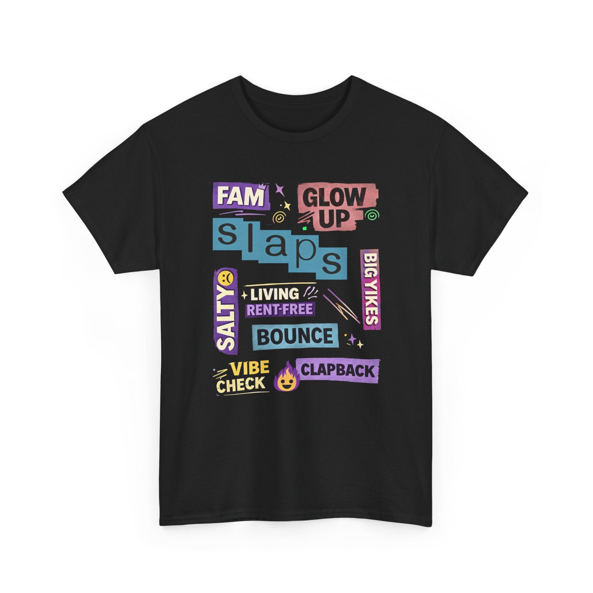 Gen Z Graphic Tee — Trendy Sticker-Style Words Design
