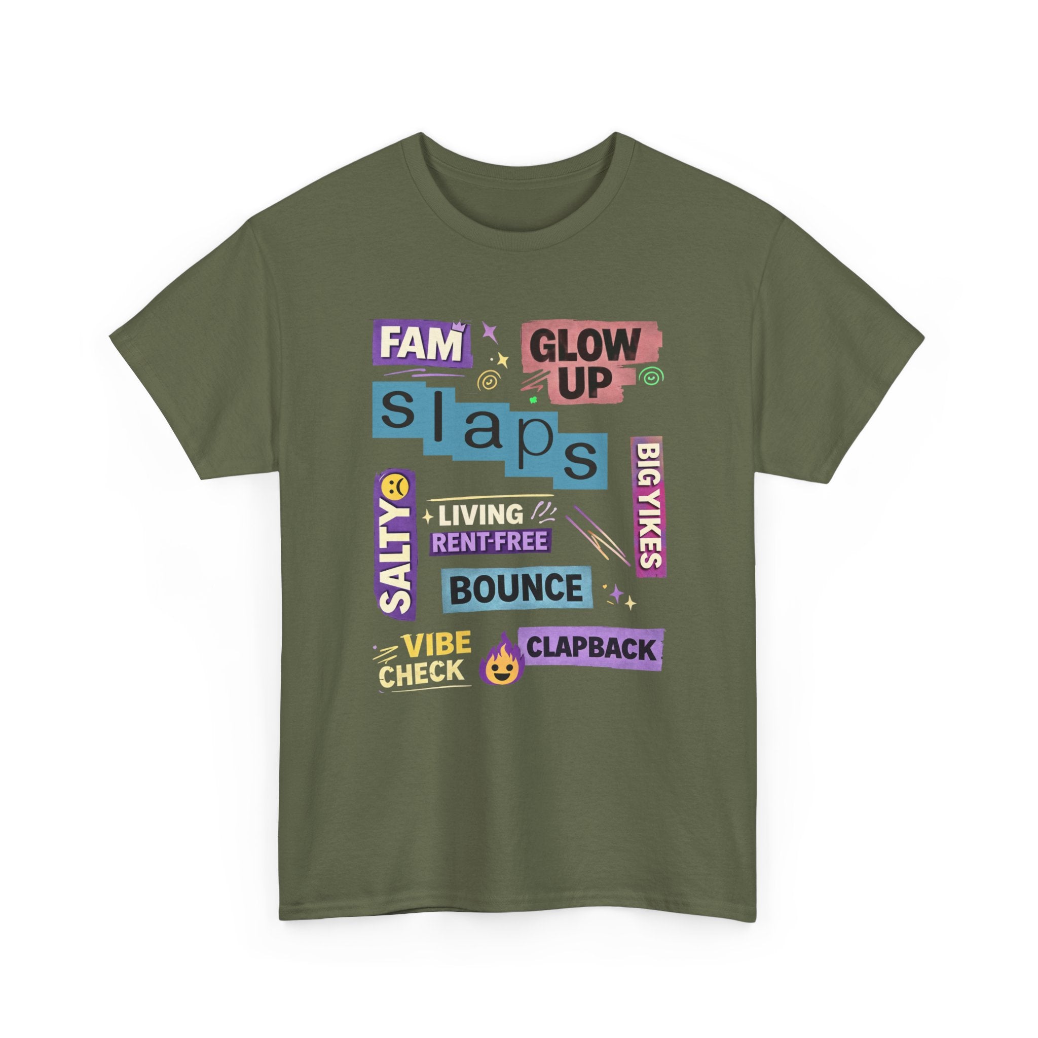 Gen Z Graphic Tee — Trendy Sticker-Style Words Design