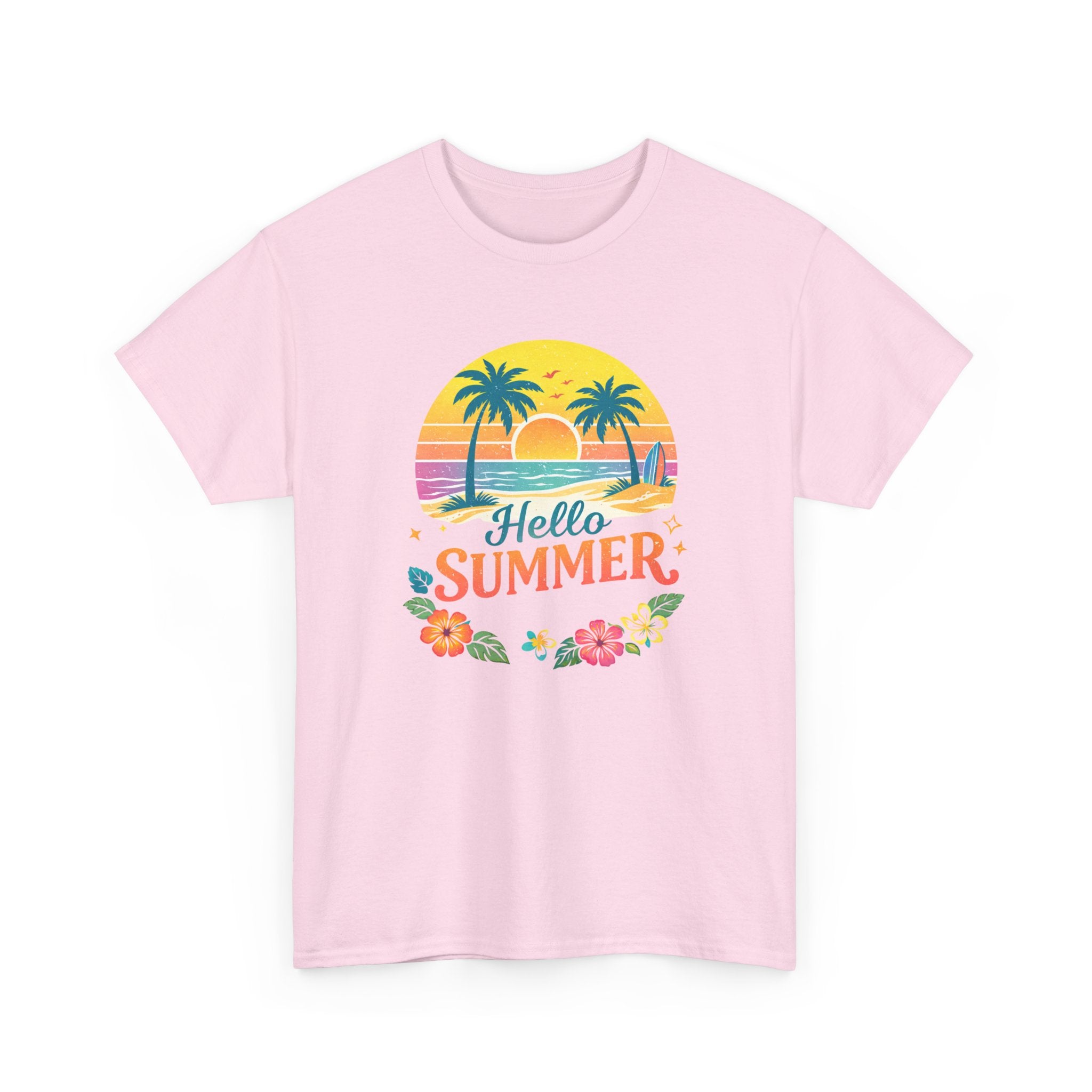 Hello Summer T-Shirt — Tropical Beach Palm Tree Graphic Tee