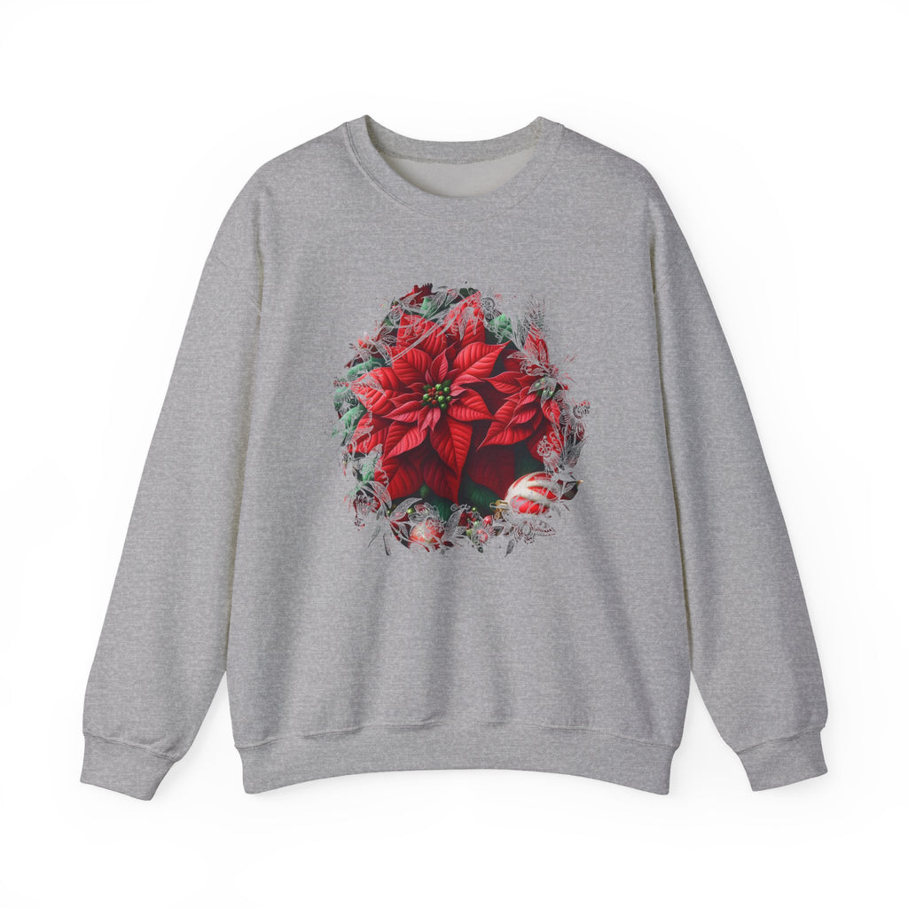 Poinsettia Wreath Crewneck Sweatshirt — Holiday Floral Christmas Sweater