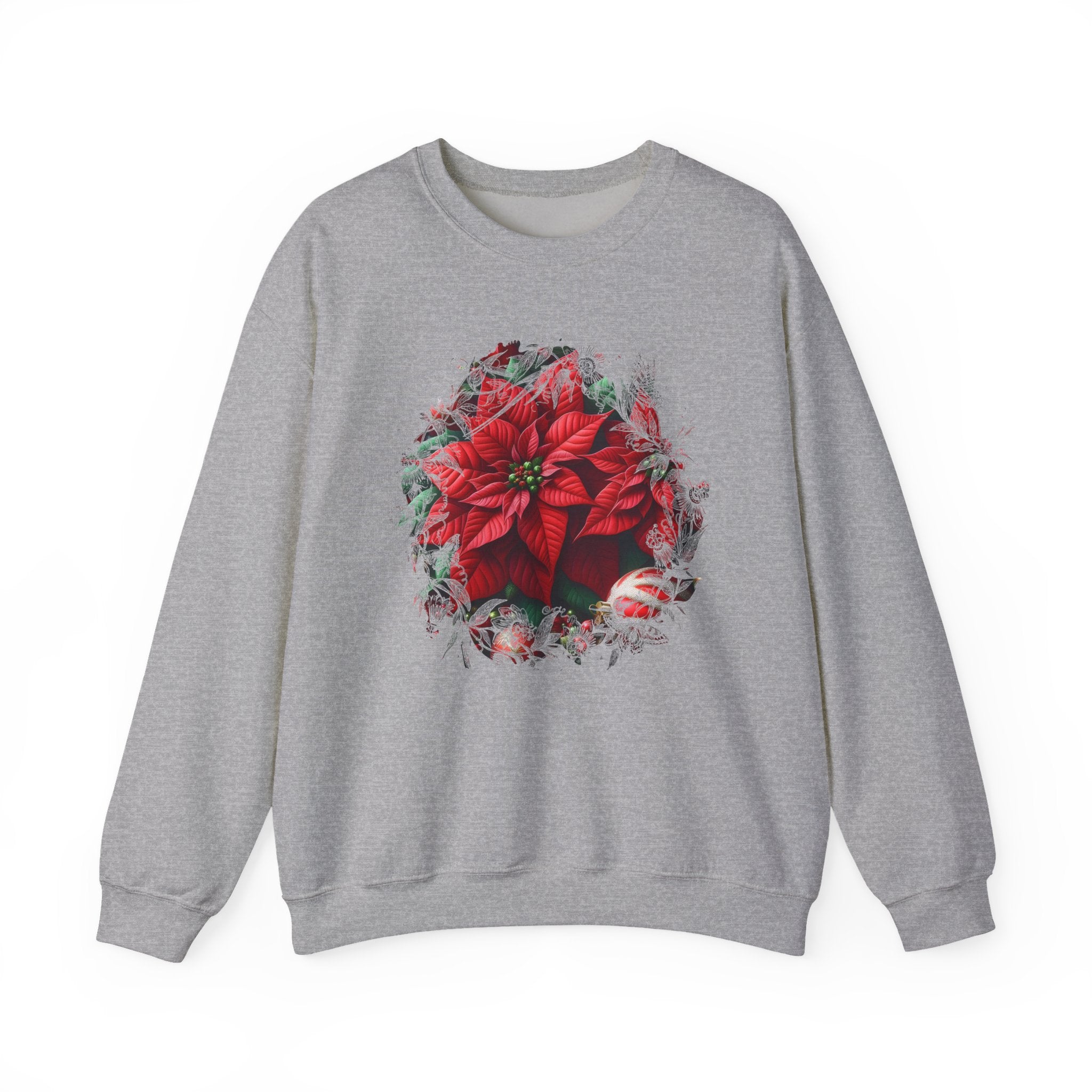 Poinsettia Wreath Crewneck Sweatshirt — Holiday Floral Christmas Sweater
