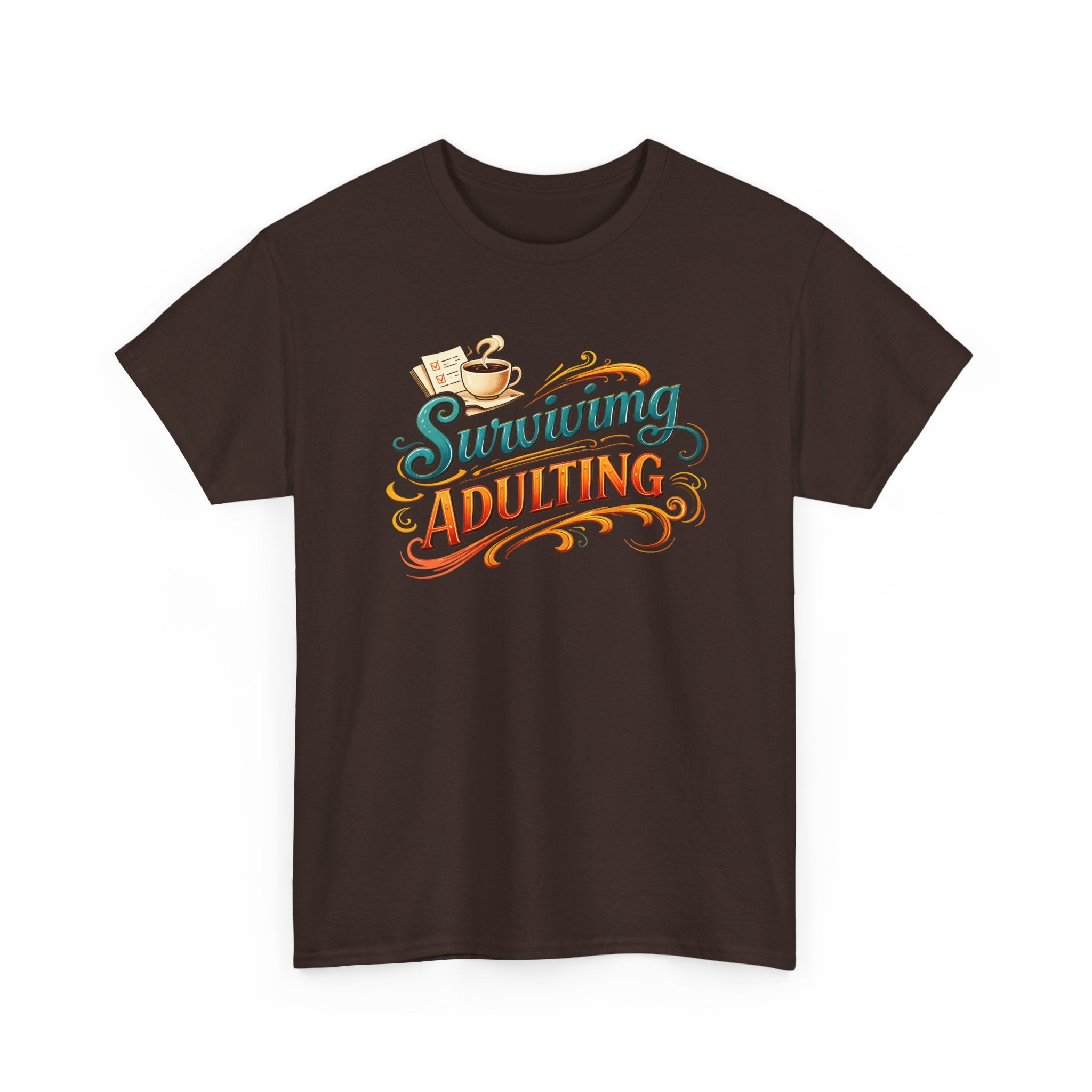 Surviving Adulting T-Shirt — Funny Retro Coffee Graphic Tee for Adults