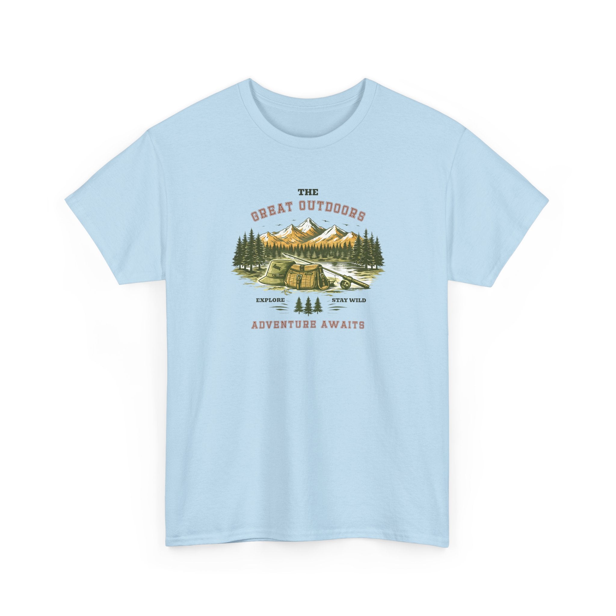 Fishing Camping T-Shirt — "The Great Outdoors: Adventure Awaits" Graphic Tee