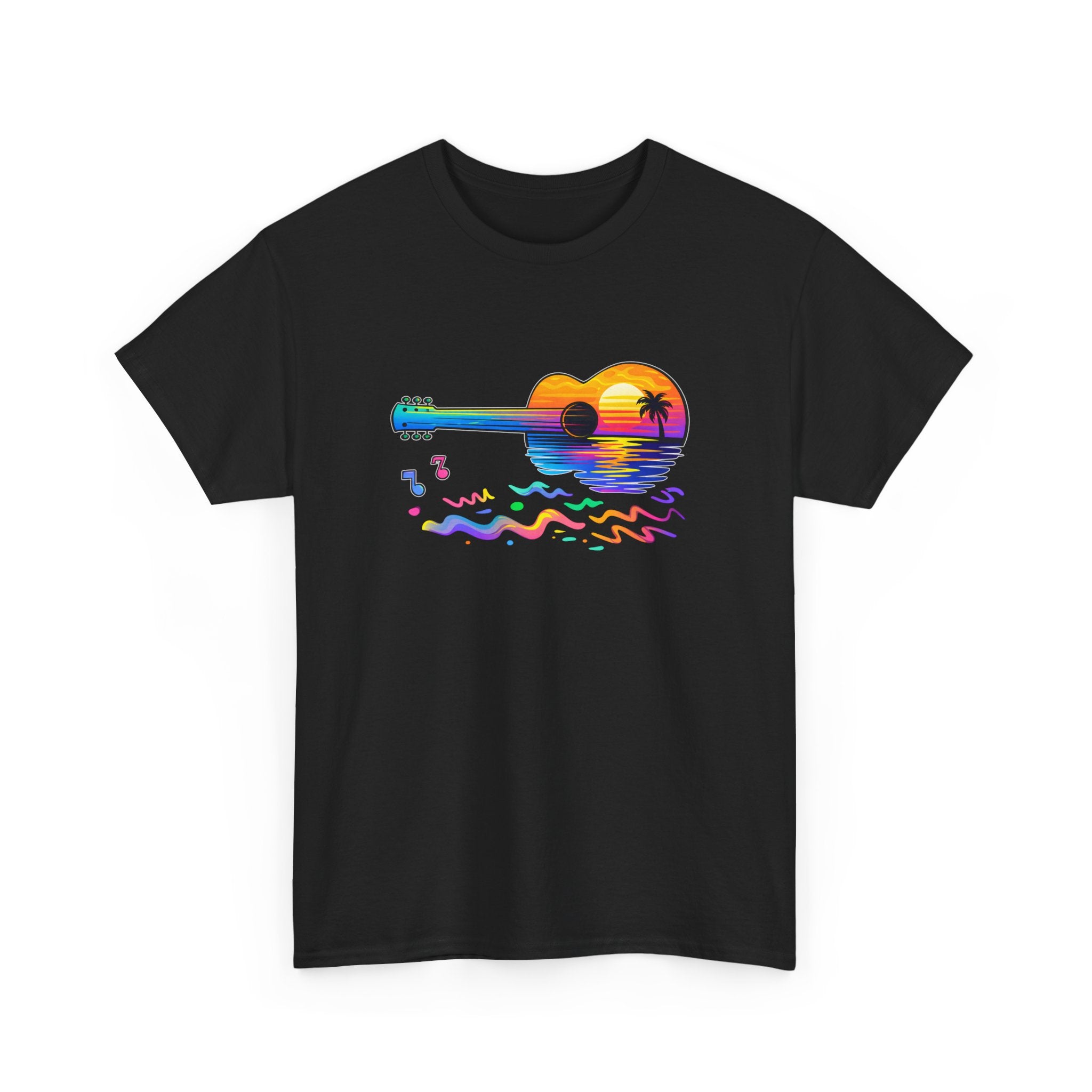 Guitar Sunset T-Shirt — Retro Tropical Sunrise Music Tee