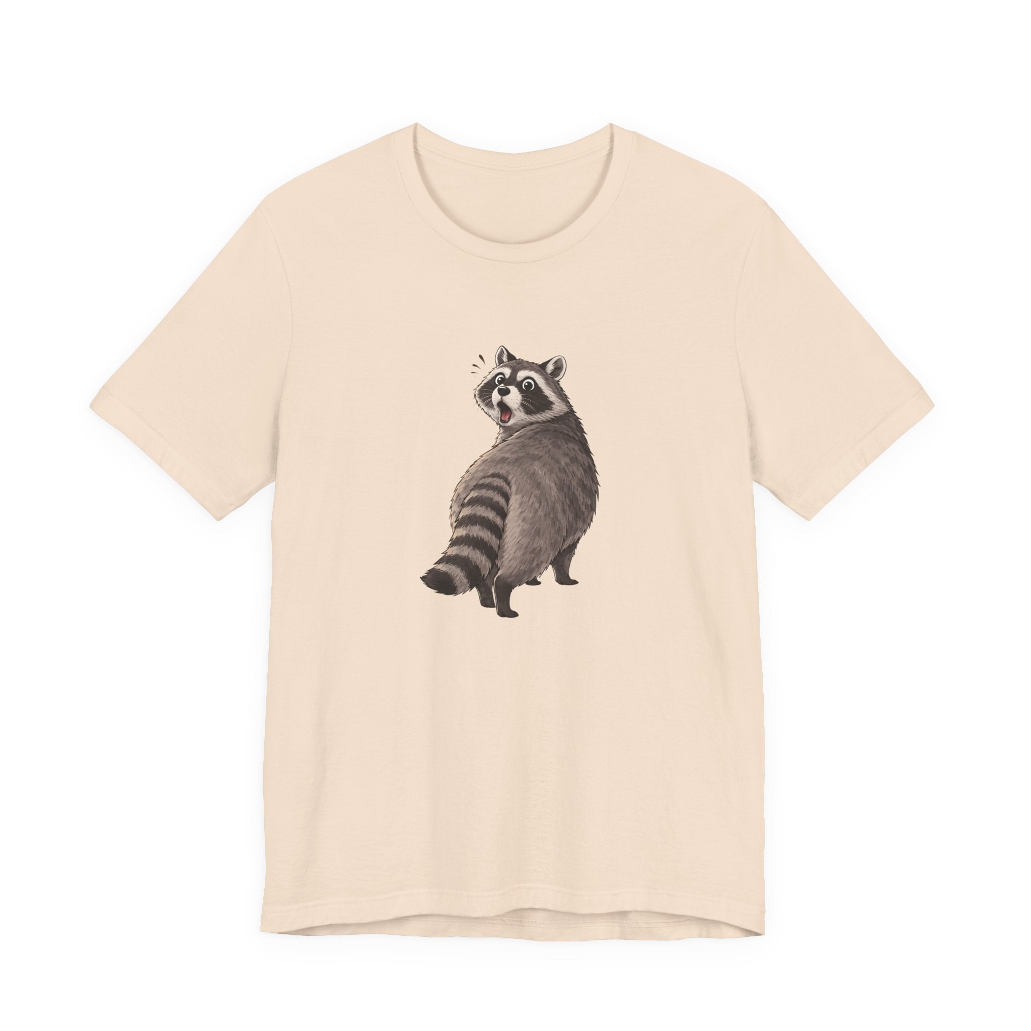a funny graphic of a raccoon walking away looking over shoulder with a wide eyed surprised look