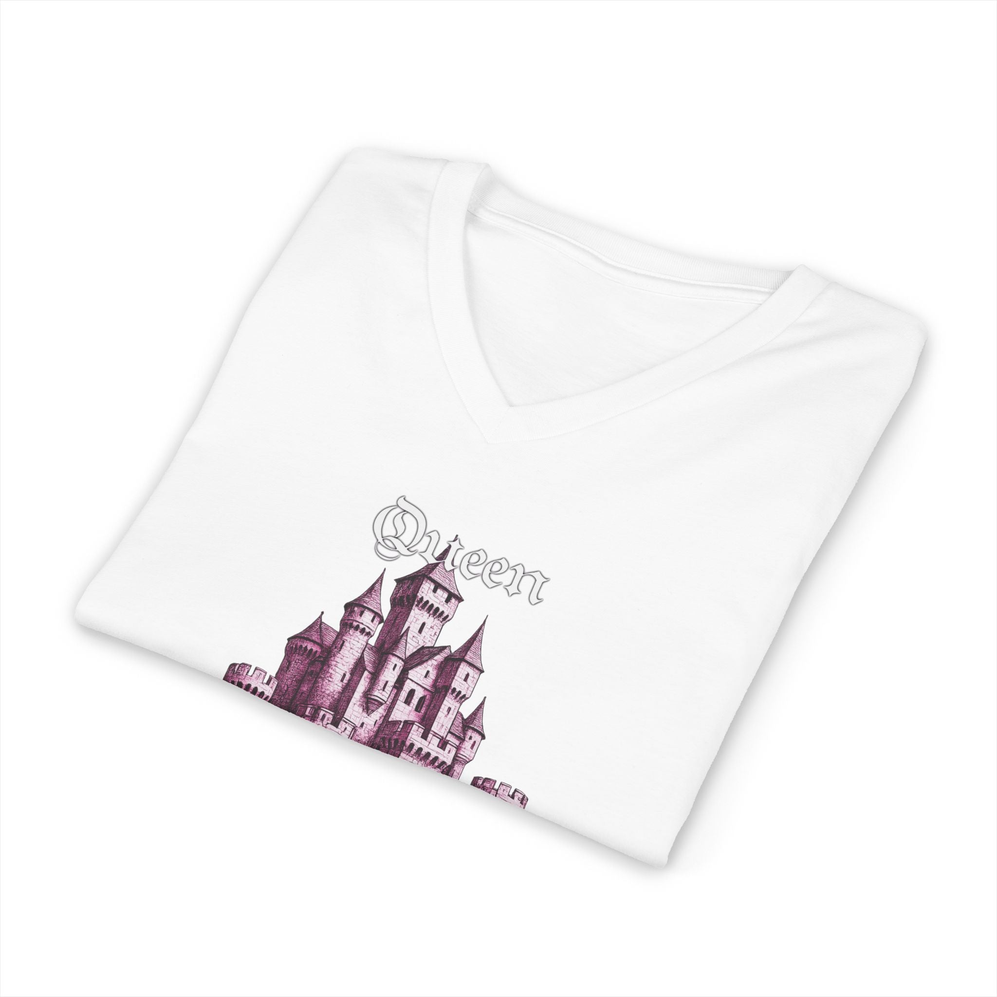 Fairytale Castle V-Neck Tee — 'Queen of My Castle' Vintage Castle Graphic
