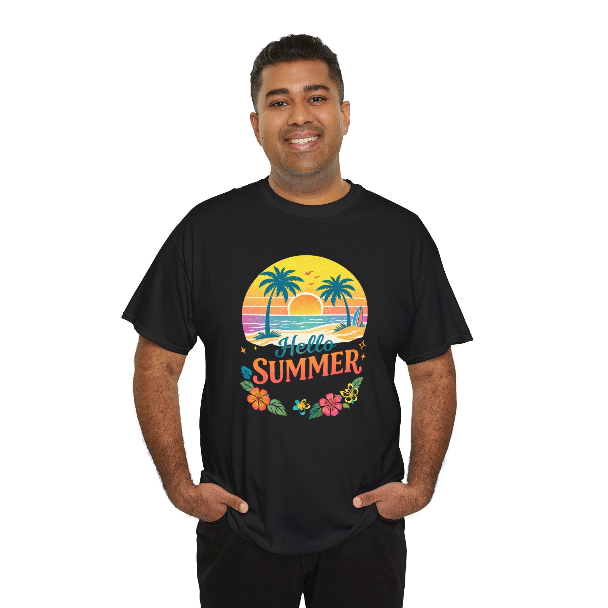Hello Summer T-Shirt — Tropical Beach Palm Tree Graphic Tee