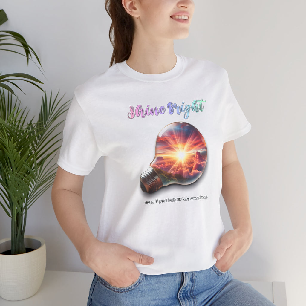 Shine Bright Lightbulb Graphic Tee — Inspirational Sunrise Design