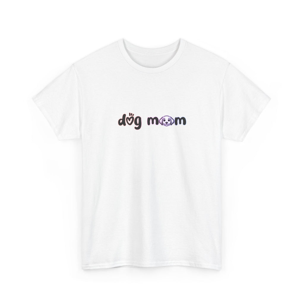 'dog mom' text in black with subtle rainbow outline