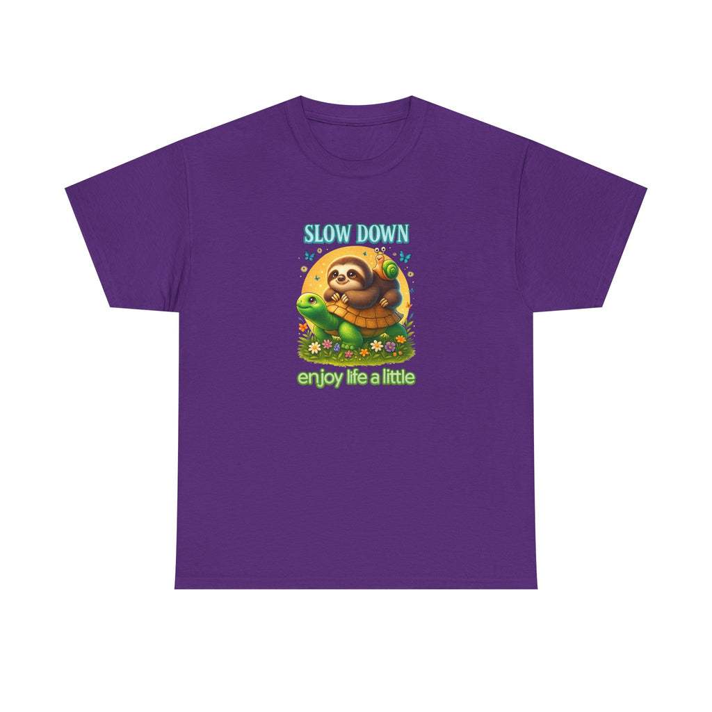 Slow Down Turtle Sloth & Snail V-Neck Tee — "Enjoy Life a Little" Relaxed Graphic Shirt