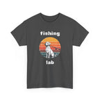Fishing Lab T-Shirt — Retro Sunset Labrador Fishing Tee for Dog Lovers