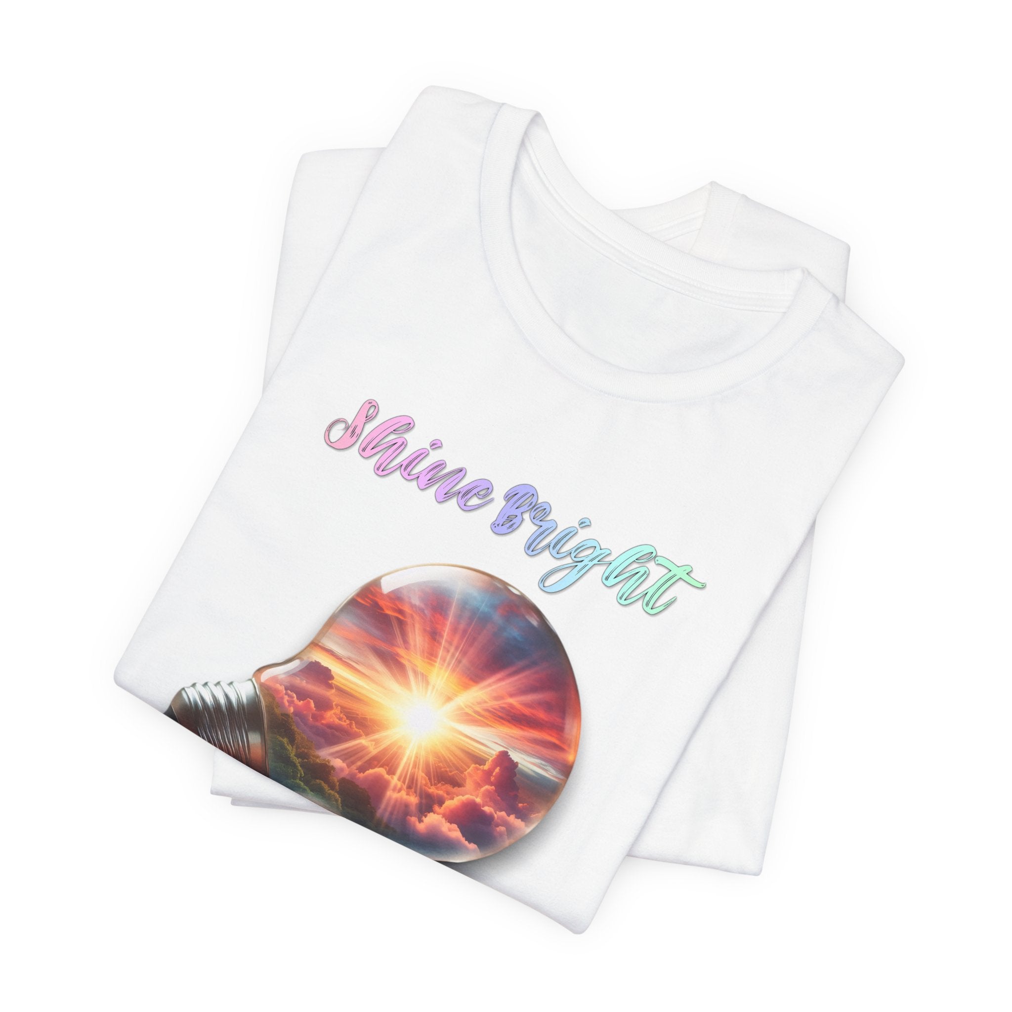 Shine Bright Lightbulb Graphic Tee — Inspirational Sunrise Design
