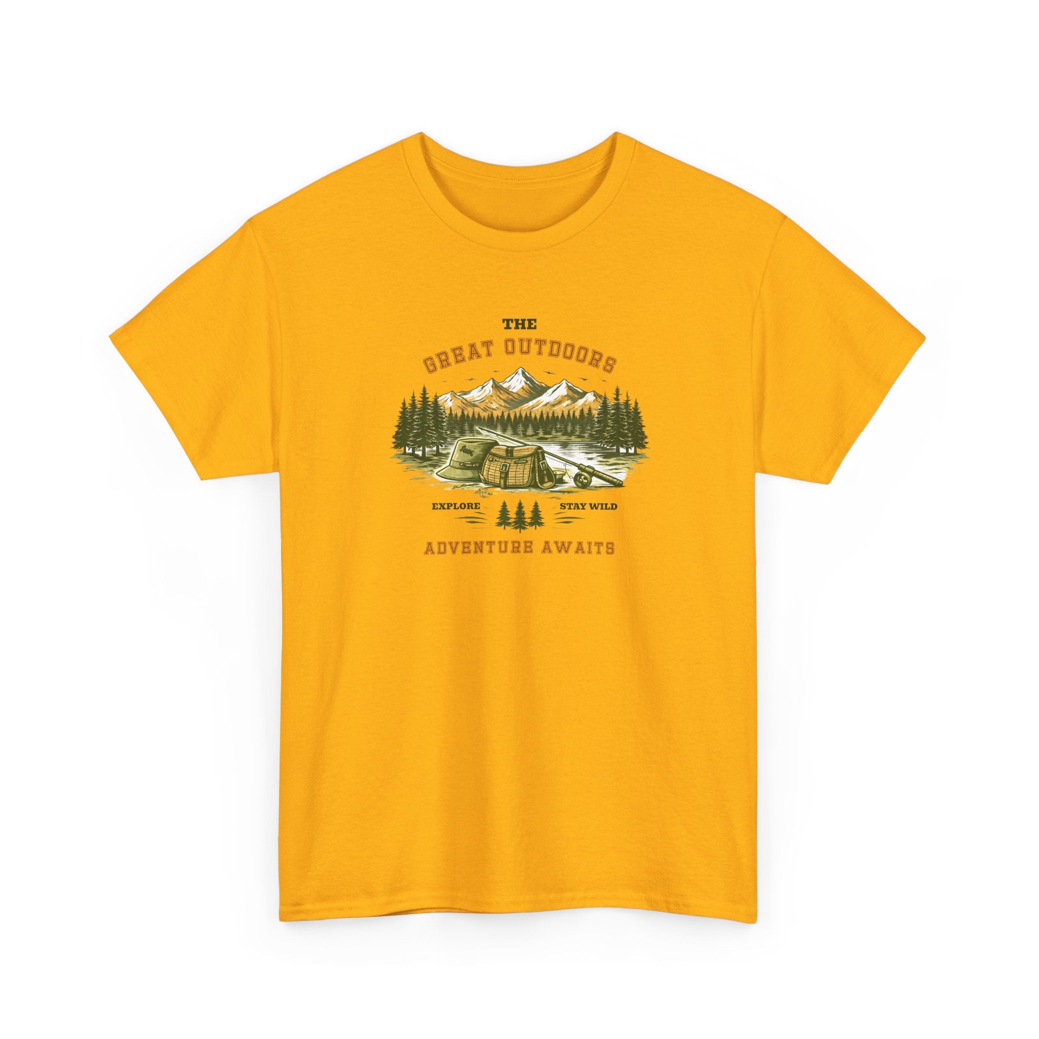 Fishing Camping T-Shirt — "The Great Outdoors: Adventure Awaits" Graphic Tee