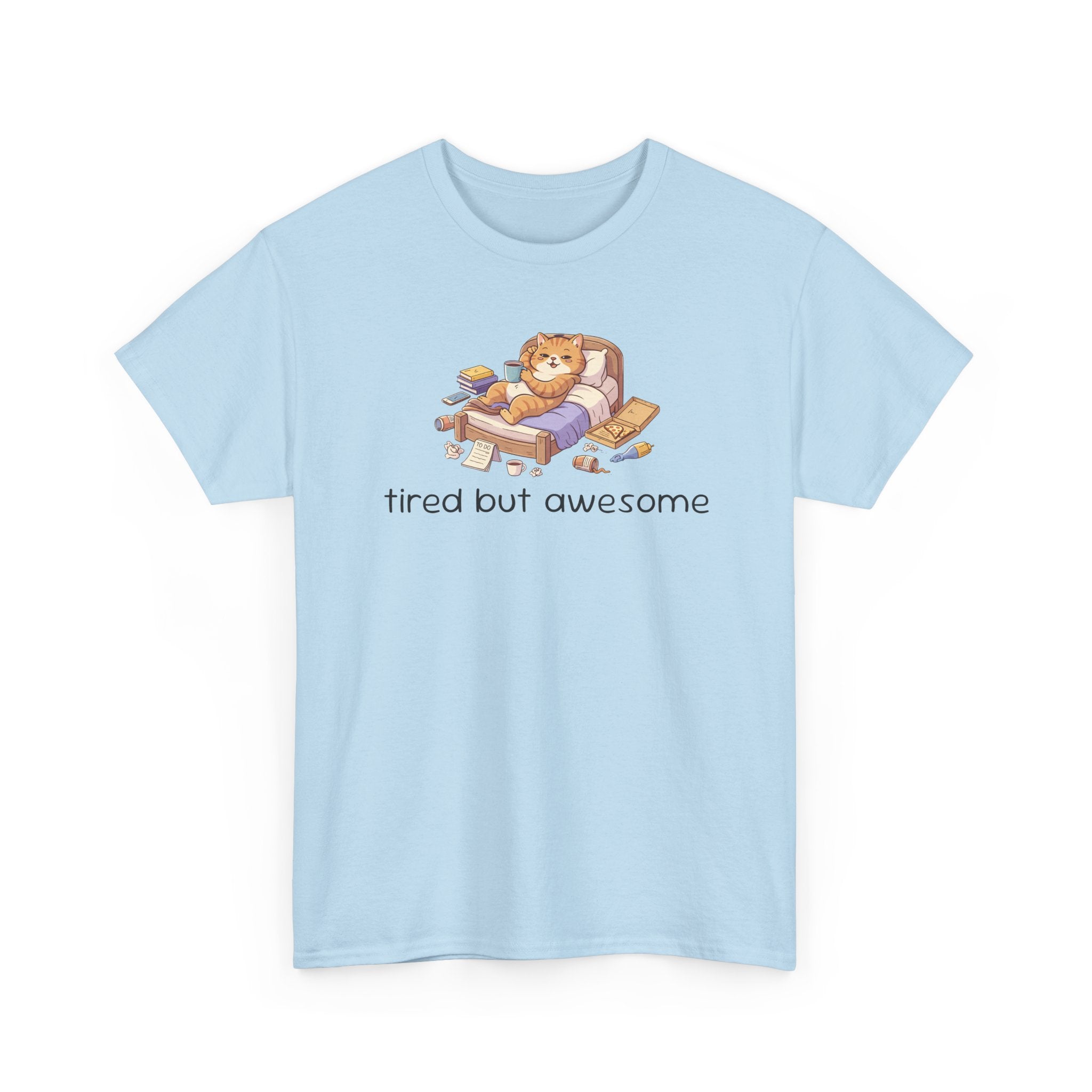 'Tired But Awesome' Cute Cat Relaxing Graphic Tee