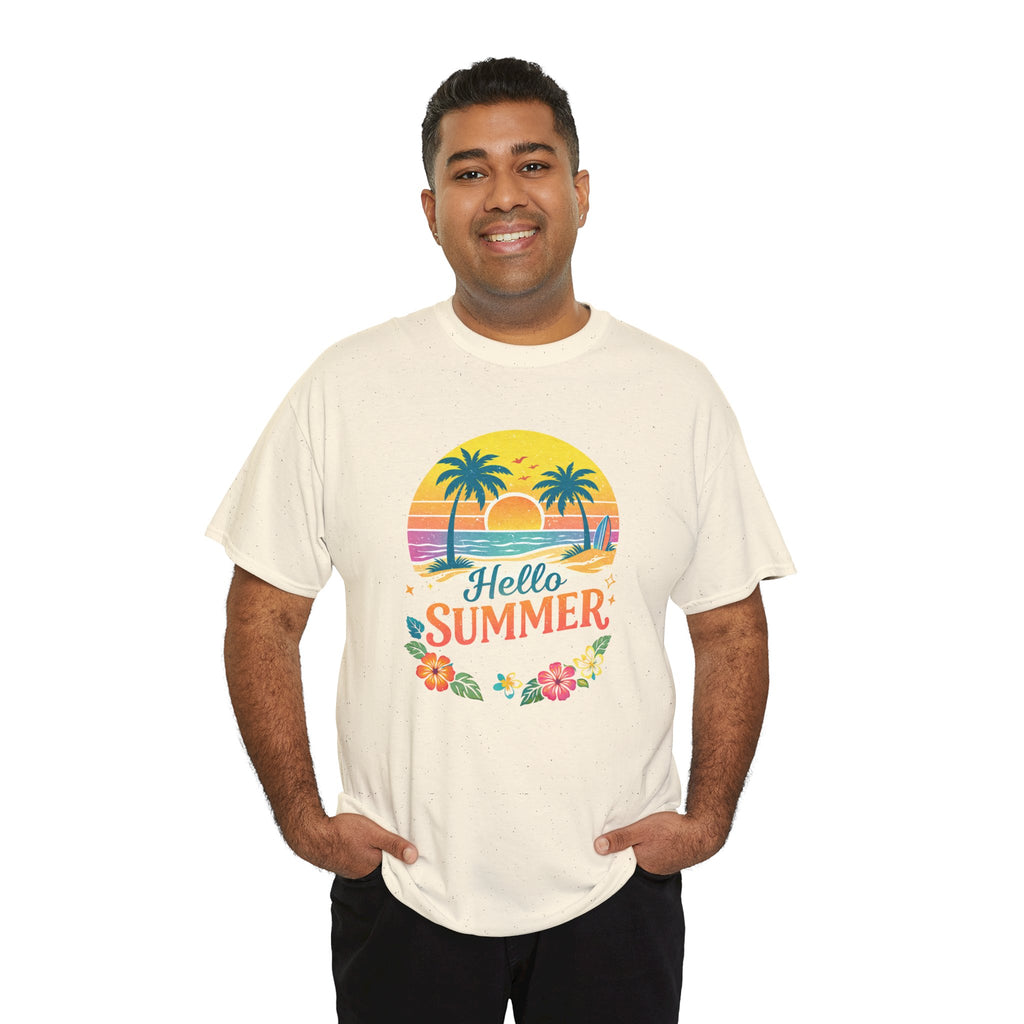 Hello Summer T-Shirt — Tropical Beach Palm Tree Graphic Tee
