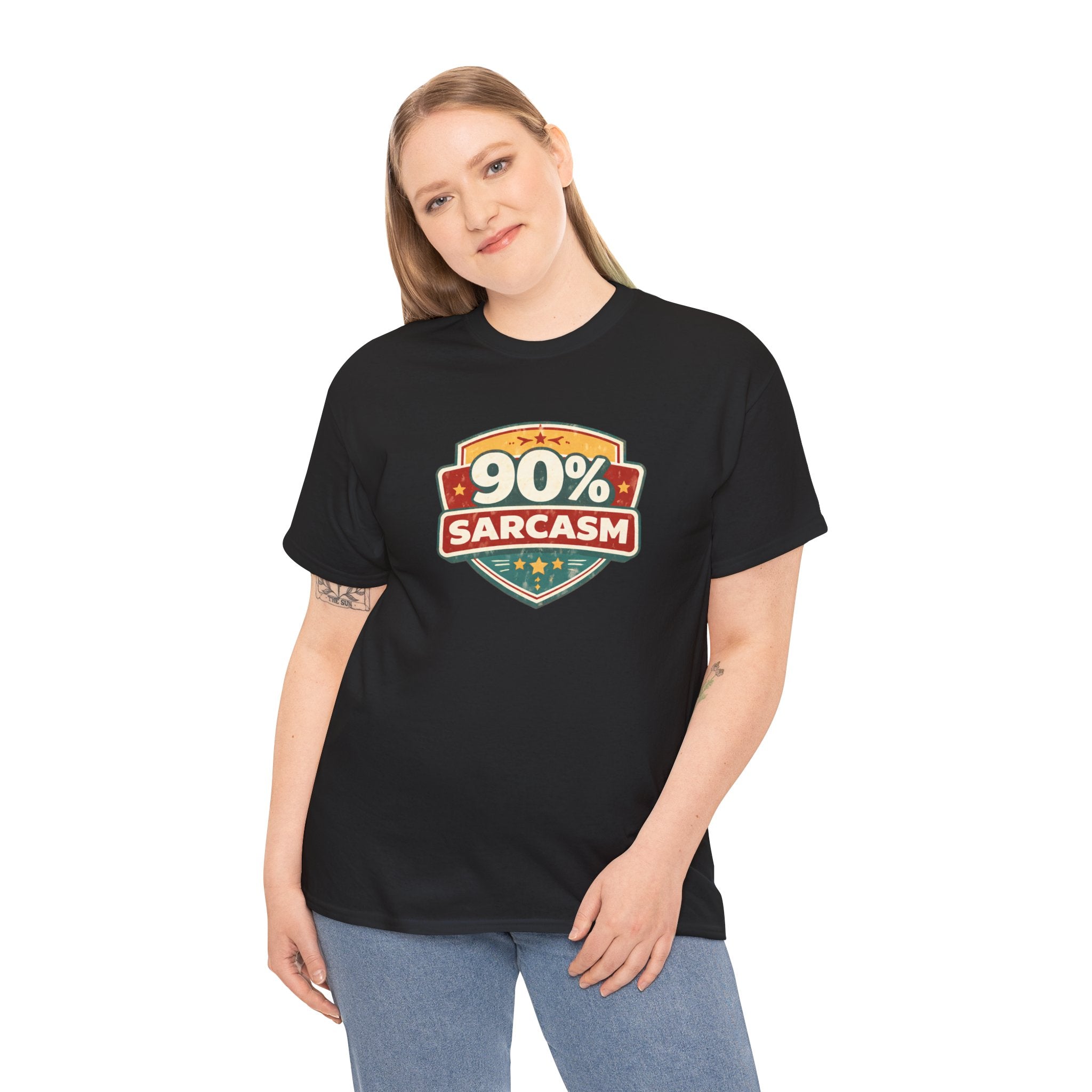90% Sarcasm T-Shirt — Funny Retro Badge Graphic Tee for Sarcastic Humor